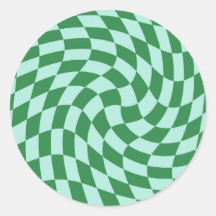 Retro Pastel Blue Green Warped Checks Chequered    Classic Round Sticker