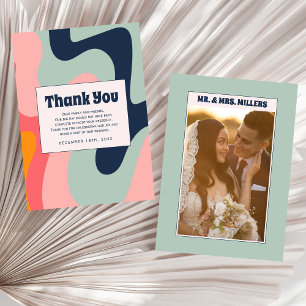 Retro Pastel Blue Groovy 70s Photo Thank You Card
