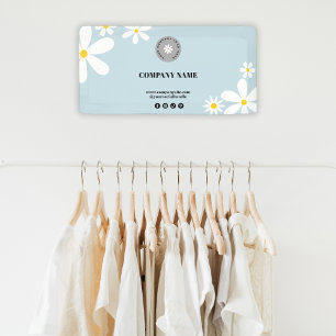 Retro Pastel Blue White Daisy Business Logo Event Banner