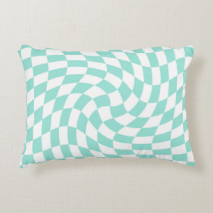 Retro Pastel Blue White Warped Check Checkered   Decorative Cushion