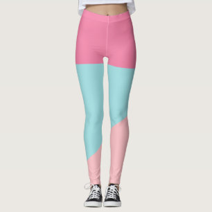 retro Pastel Blush pink Teal yellow colour block Leggings