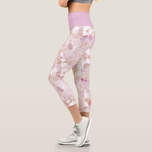 Retro Pastel Blush Pink Violet Mosaic Art Pattern Capri Leggings