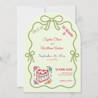 Retro Pastel Bow Modern Wedding Invitation