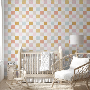 Retro Pastel Chequered Pattern Wallpaper