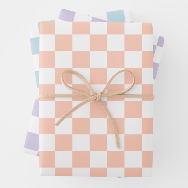 Retro Pastel Chequered Pattern Wrapping Paper Sheet (In situ)