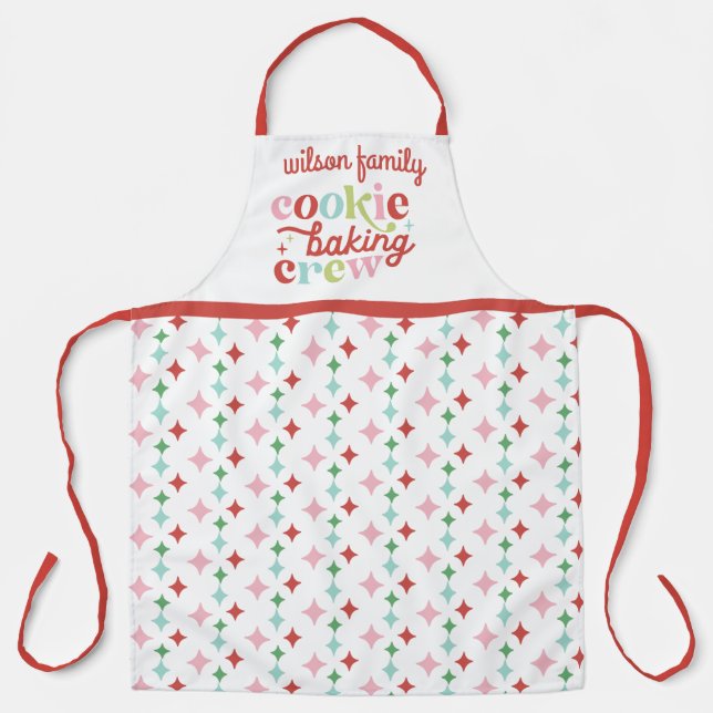 Retro Pastel Christmas Cookie Baking Crew | Family Apron (Front)