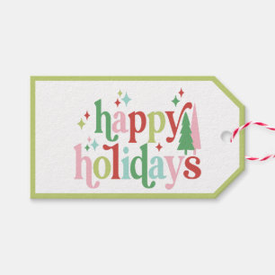 Retro Pastel Christmas   Happy Holidays Gift Tags