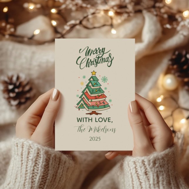 Retro Pastel Christmas Tree Holiday Card (Creator Uploaded)