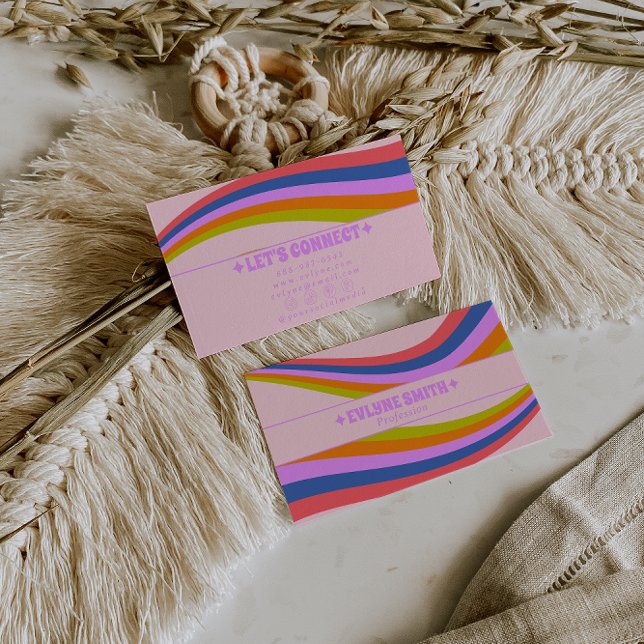 Retro Pastel Colorful Rainbow 70s Groovy Trendy Business Card (Creator Uploaded)