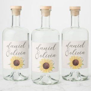 Retro Pastel Colour Daisy Wedding Liquor Bottle Label