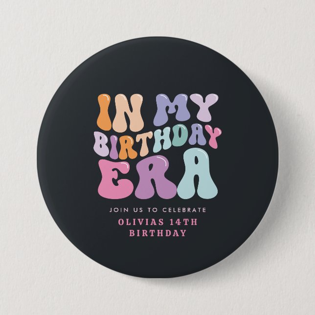 Retro pastel colourful modern birthday era  7.5 cm round badge (Front)