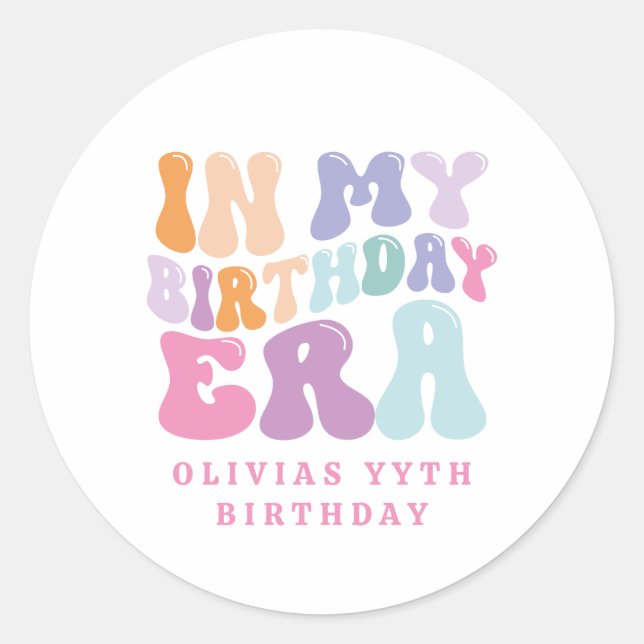 Retro pastel colourful modern birthday era  classic round sticker (Front)