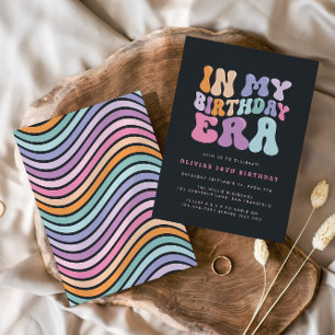 Retro pastel colourful modern birthday era  invitation