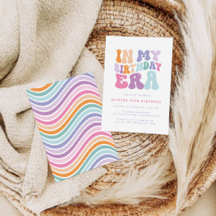 Retro pastel colourful modern birthday era invitation