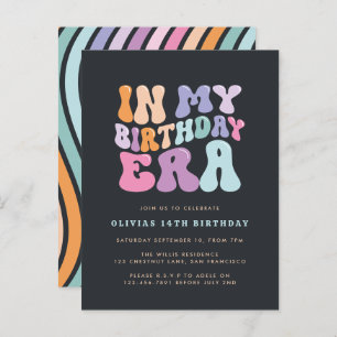 Retro pastel colourful modern birthday era invitation postcard