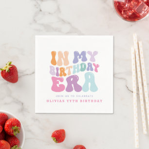 Retro pastel colourful modern birthday era  napkin