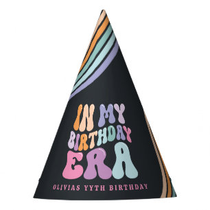 Retro pastel colourful modern birthday era  party hat