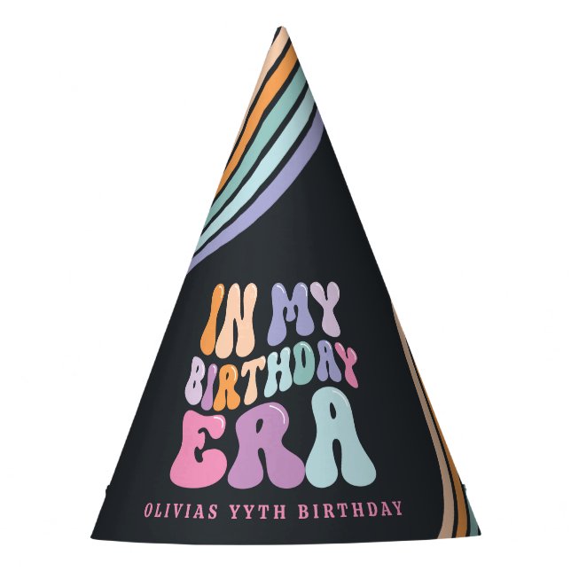 Retro pastel colourful modern birthday era  party hat (Front)