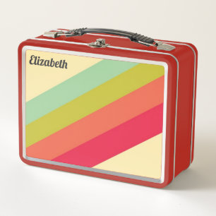 Retro Pastel Colours Rainbow Personalised Name Metal Lunch Box