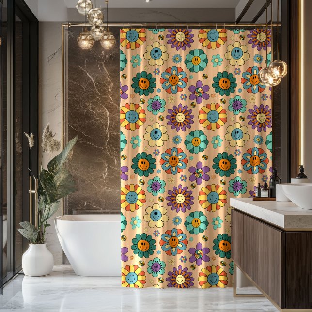 Retro Pastel Curtain Funky 70s Bathroom Style (Retro Pastel Curtain Funky 70s Bathroom Style)