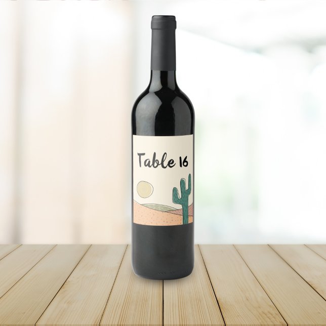 Retro Pastel Desert Cactus Wedding Table Number Wine Label (Creator Uploaded)