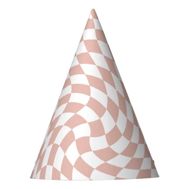 Retro Pastel Dusty Pink & White Chequered   Party Hat (Front)