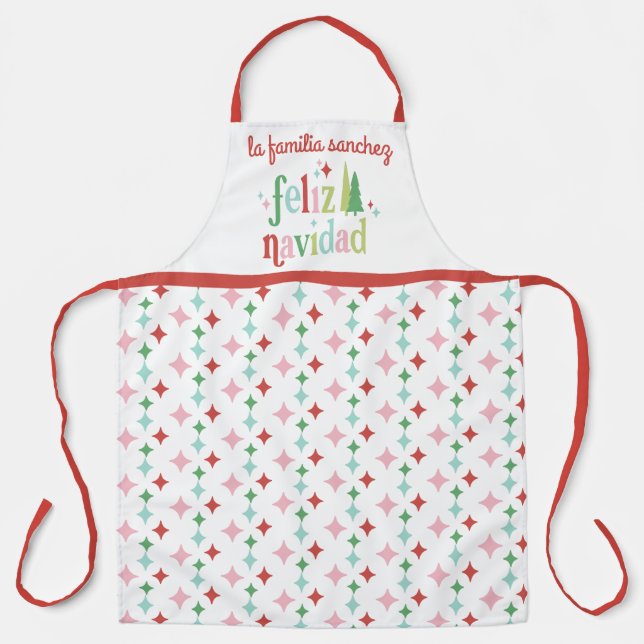 Retro Pastel Feliz Navidad | Family Apron (Front)