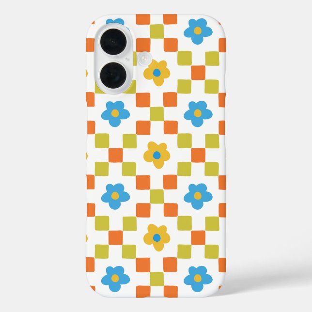 Retro Pastel Floral Chequerboard iPhone Case (Back)