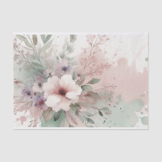 Retro Pastel Floral  Chic Charm Decoupage Prints Tissue Paper (Front)