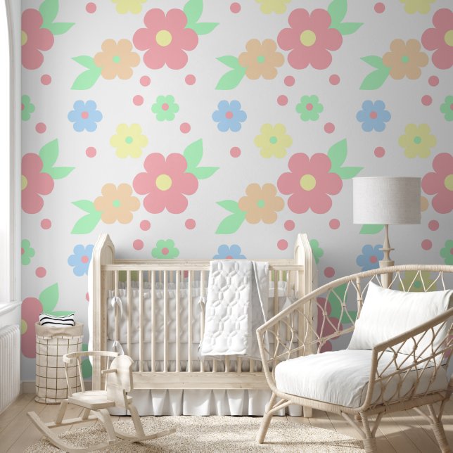 Retro Pastel Floral Colourful Peel and Stick Wall  (Kids)