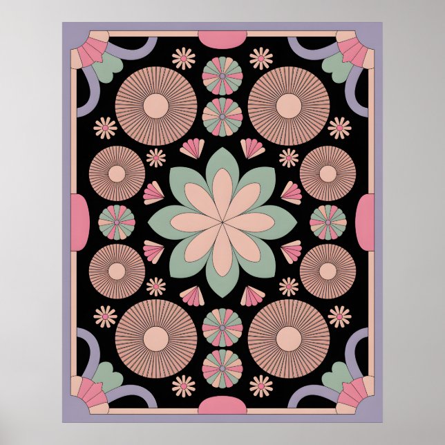 Retro Pastel Floral Mandala Symmetry Poster (Front)