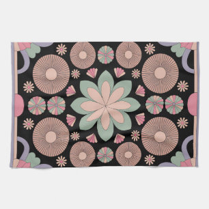 Retro Pastel Floral Mandala Symmetry Tea Towel