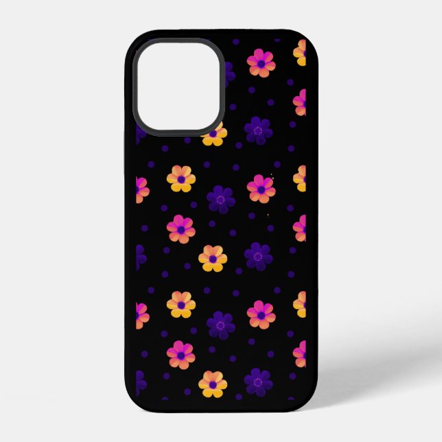Retro Pastel Floral Pattern Dark Navy iPhone Case (Back)