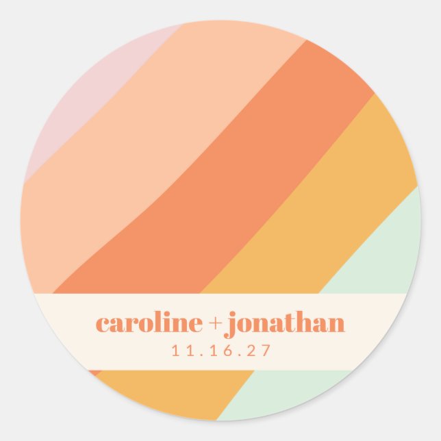 Retro Pastel Geometric Art Custom Wedding Classic Round Sticker (Front)
