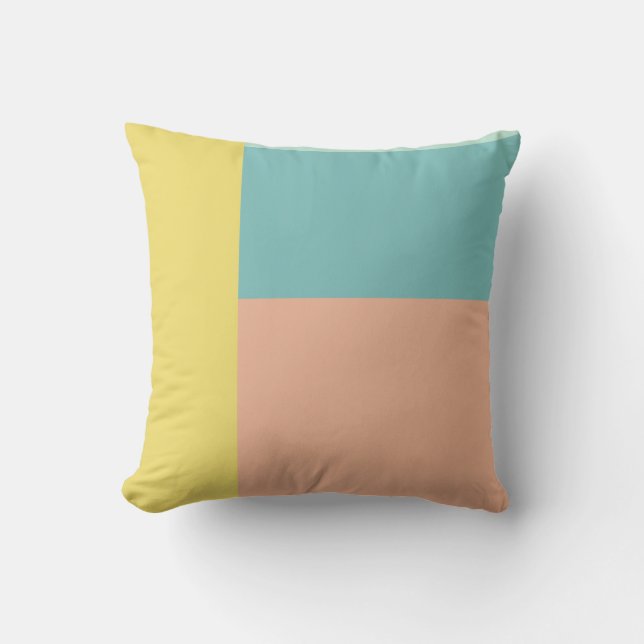 Retro Pastel Geometric Colour Block Teal Coral Cushion (Front)
