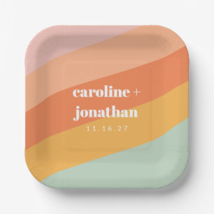Retro Pastel Geometric Custom Wedding Mint Peach Paper Plate