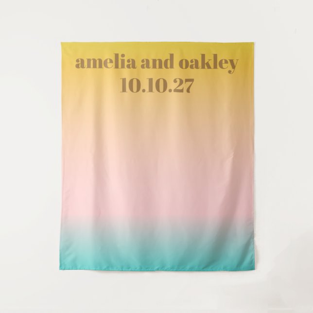 Retro Pastel Gradient Boho Wedding Custom Backdrop Tapestry (Front)