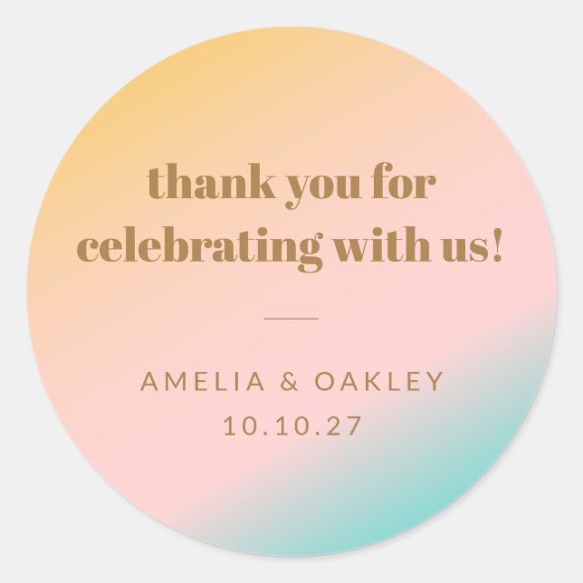Retro Pastel Gradient Unique Wedding Custom Thanks Classic Round Sticker (Front)