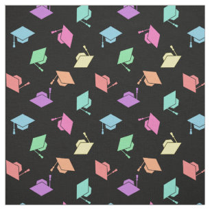 Retro Pastel Graduation Cap Pattern Fabric