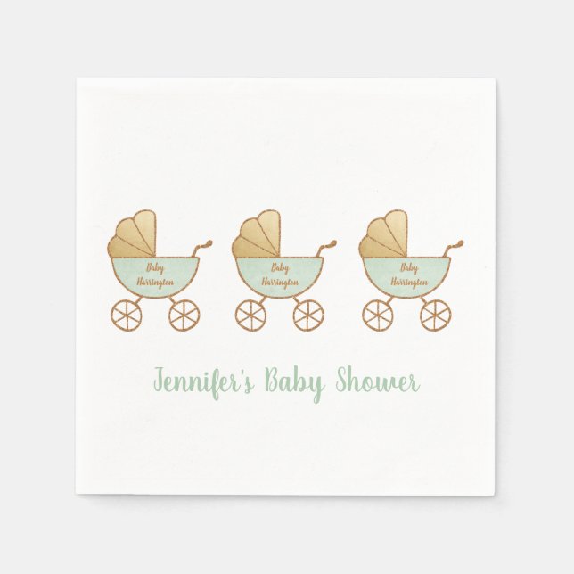 Retro Pastel Green Carriages Parade Baby Shower Napkin (Front)