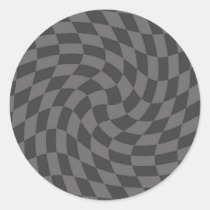 Retro Pastel Grey Warped Check Chequered  Classic Round Sticker
