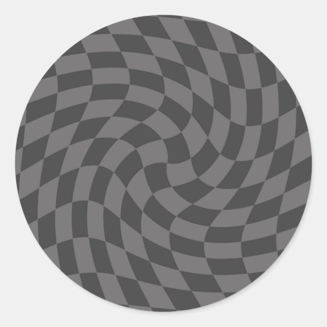 Retro Pastel Grey Warped Check Chequered  Classic Round Sticker (Front)