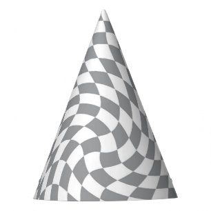 Retro Pastel Grey & White Chequered    Party Hat