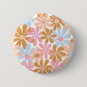 Retro Pastel Groovy Daisy Flower Pattern 6 Cm Round Badge