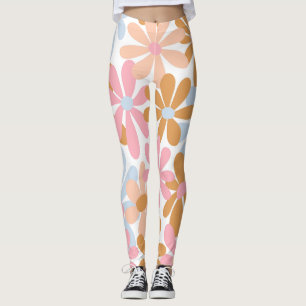 Retro Pastel Groovy Daisy Flower Pattern Leggings