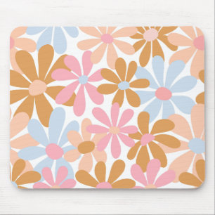 Retro Pastel Groovy Daisy Flower Pattern Mouse Mat