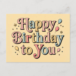 Retro Pastel Happy Birthday to You Greeting Holiday Postcard