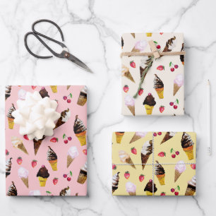 Retro Pastel Ice Cream Hand-Drawn Watercolor Wrapping Paper Sheet