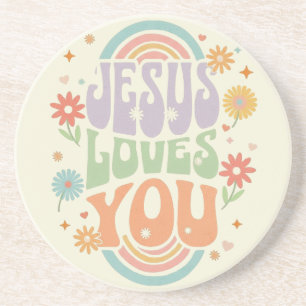 Retro Pastel “Jesus Loves You” Christian Design – Coaster