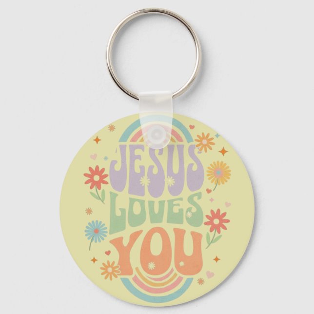 Retro Pastel “Jesus Loves You” Christian Design –  Key Ring (Back)